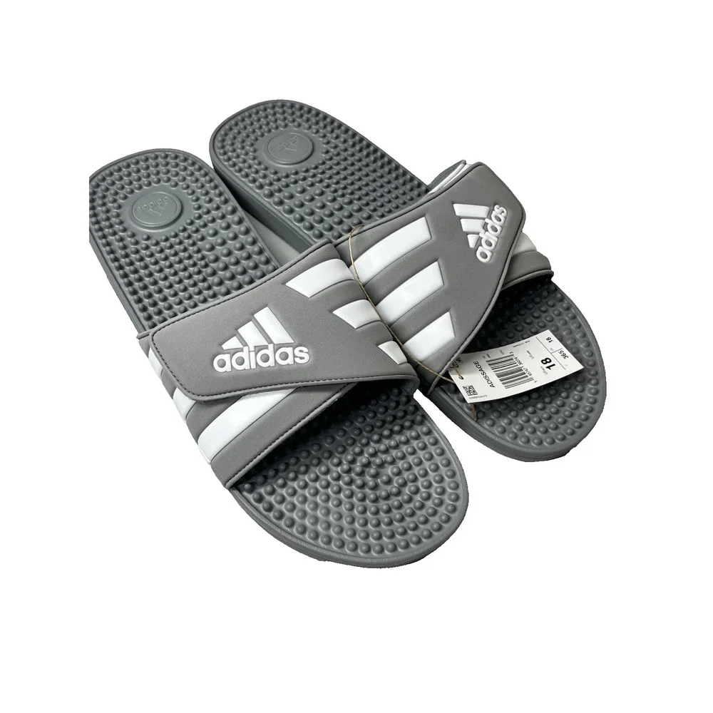 Adidas Addisage Sandals Mens 18 Gray White Slip On Locker Room Water Slides